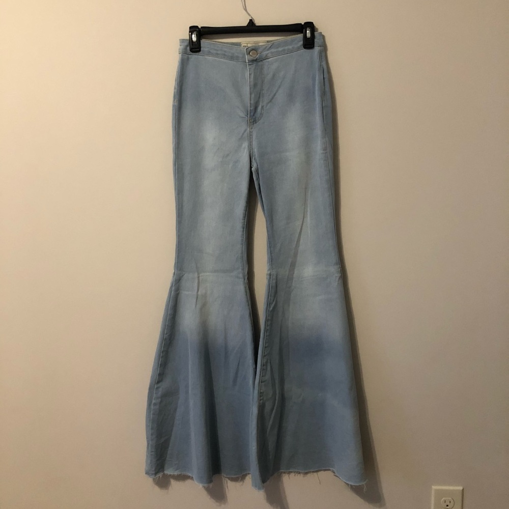 Long light washed flare jeans